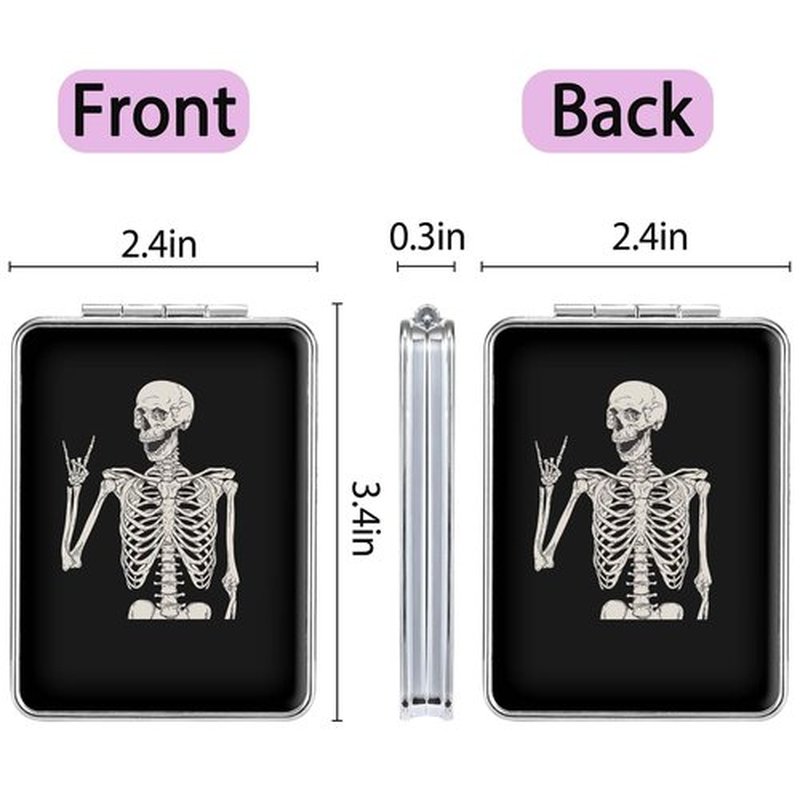 dcdcee Pocket Mirror, Small Travel Mirror with Magnification, Portable Double-Sided Magnifying Cosmetic Mirror for Daily (Skull)