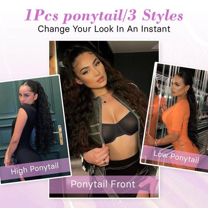 MARJORIE Ponytail Extension 30 Inch Long Reddish Chocolate Brown Curly Claw Pony Tails Hair Extensions Natural Looking Curly Wavy Ponytail Multi-layered Design Wavy Synthetic Hairpiece for Daily Use