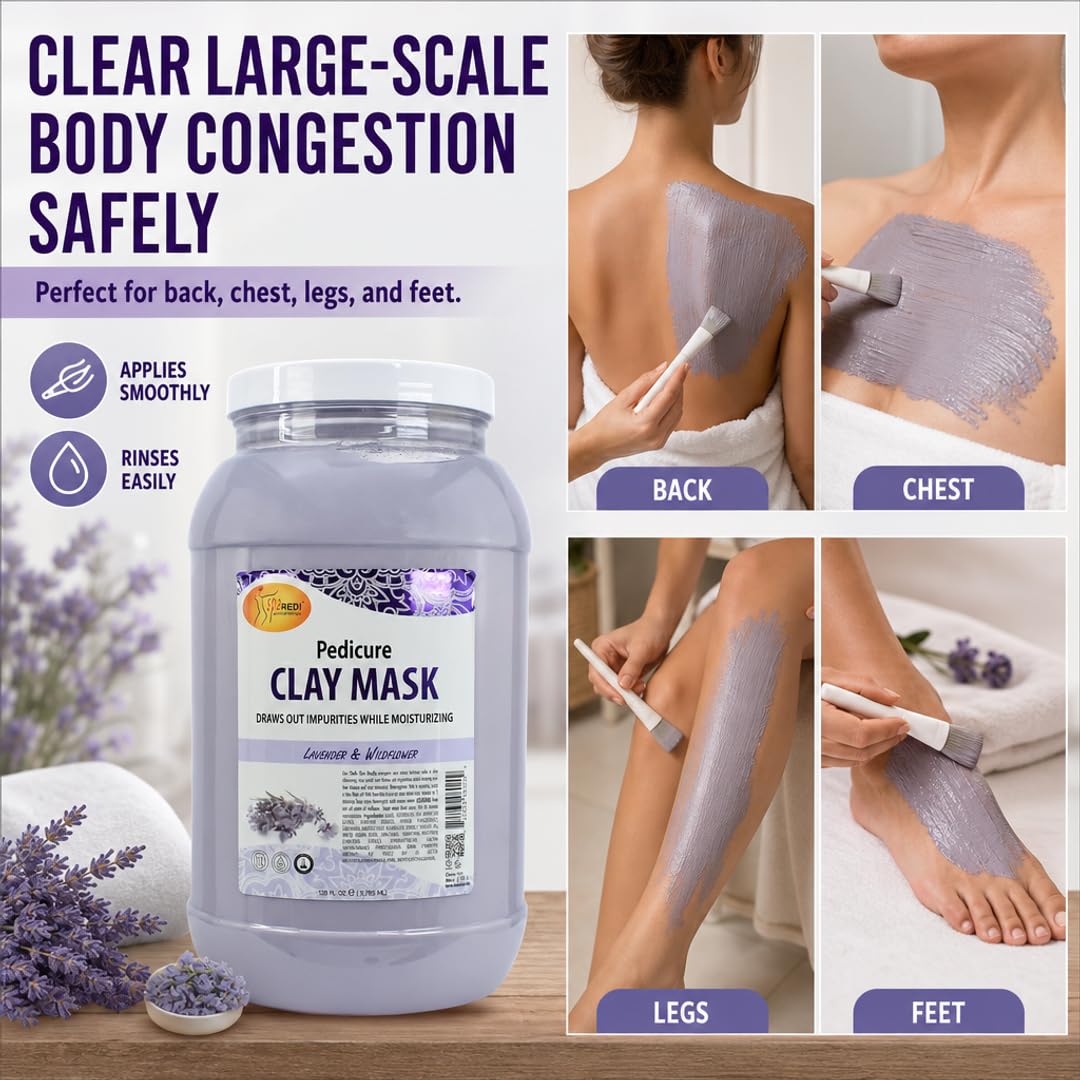 SPA REDI Bentonite Clay Mask – Full-Body Detox & Deep-Cleansing Mud Mask, Lavender & Wildflower, Hyaluronic Acid, Amino Acids & Panthenol, Sulfate-Free, Cruelty-Free, Professional & At-Home Use 128 oz