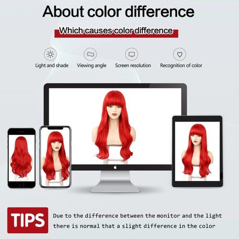 FORCUTEU Red Wig Long Red Wig with Bangs Long Wigs for Women Long Wavy Synthetic Heat Resistant Fiber Wigs for Party Halloween Daily Use