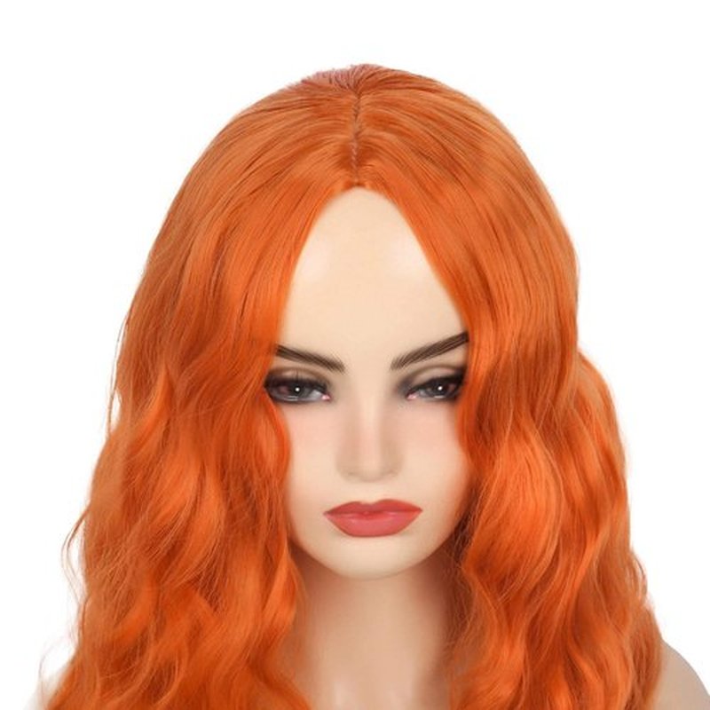 Beweig Long Curly Wavy Orange Wig Middle Part Synthetic Hair Replacement Wig for Cosplay Daily Use