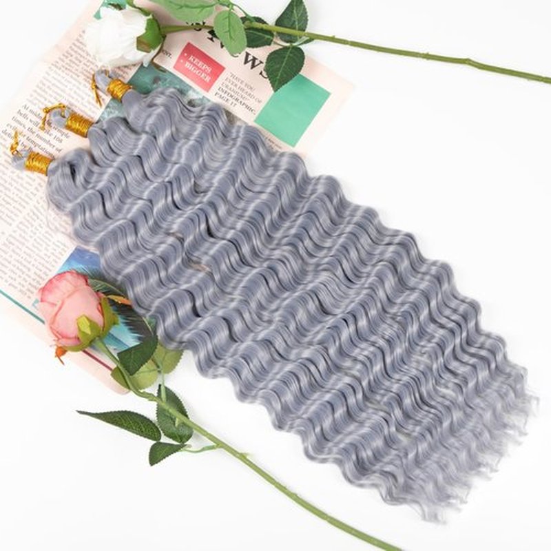 Ocean Wave Crochet Hair 20 inch 3packs Deep Wave Crochet Hair Synthetic Wave Curly Braiding Hair Extensions Ocean Wave Braiding Hair for Black Women (20 inch, Grey)