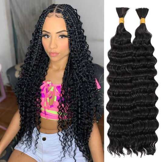 Deep Bulk Hair For Braiding HairWet And Wavy Deep Wave Bulk Hair 18inch 200g,Quality Synthetic Micro Braiding Hair Extensions for Boho Braids No Weft (2Pack 18inch Natural Color)