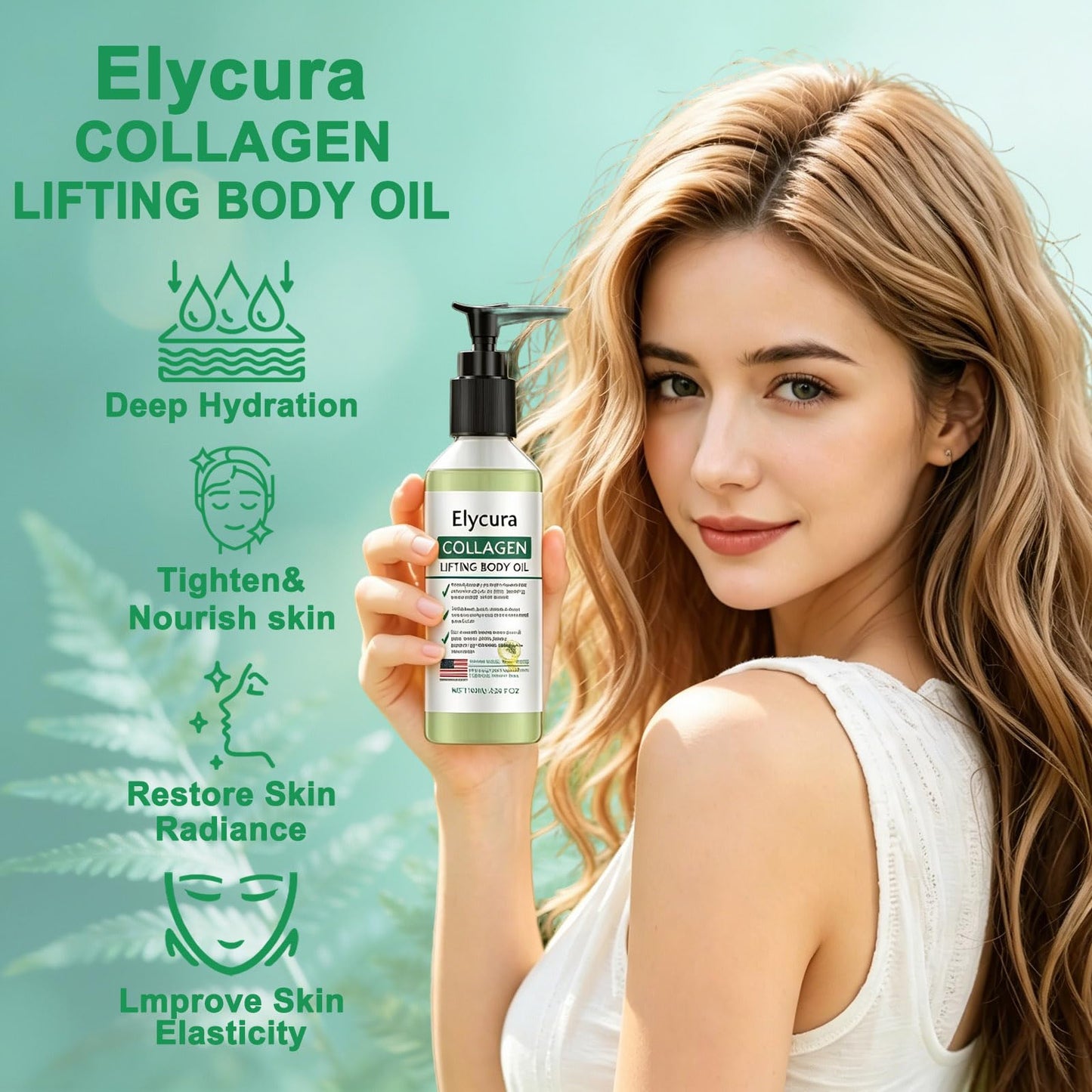 Lvjonya Collagen Lifting Body Oil,Elycura Hydrating Collagen Oil For Body & After Shower, Anti Aging Silk Body Oils for Women & Men Moisturizer,Lightweight Non-Greasy (1 Pcs)