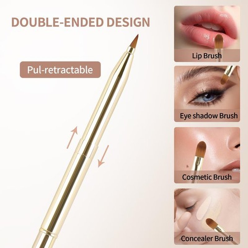 3 PCS Lip Brush,Yoizyfree Retractable Lip Brushes,Double-Ended TraveLip Makeup Brush Set for Lipstick Lip Gloss Include Lid(Gold + Pink + Purple)
