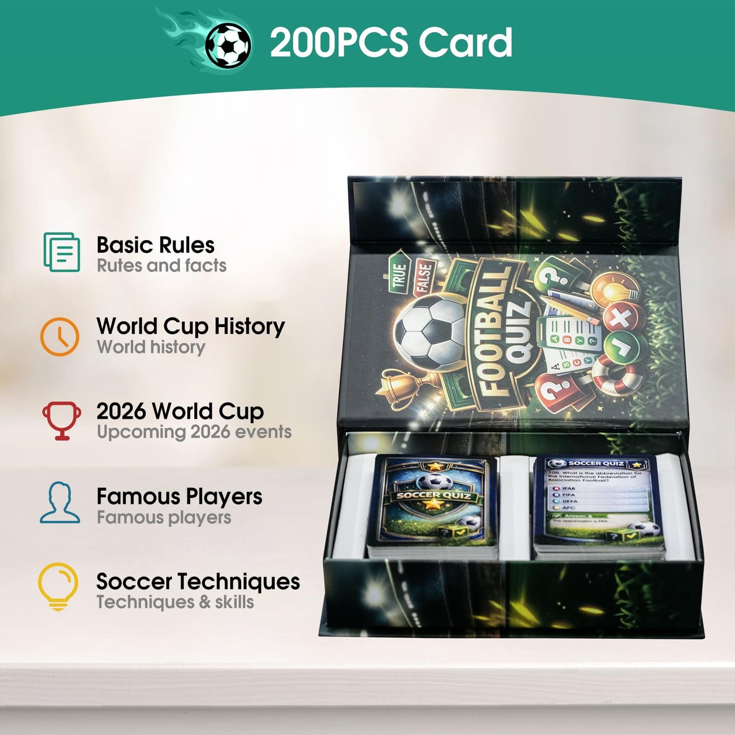 JOH World Cup 2026 Soccer Trivia Card Game - Over 200 Soccer Trivia Questions | Family Game Night | World Cup 2026 Soccer Cards Games for Kids & Adults | Soccer Gift