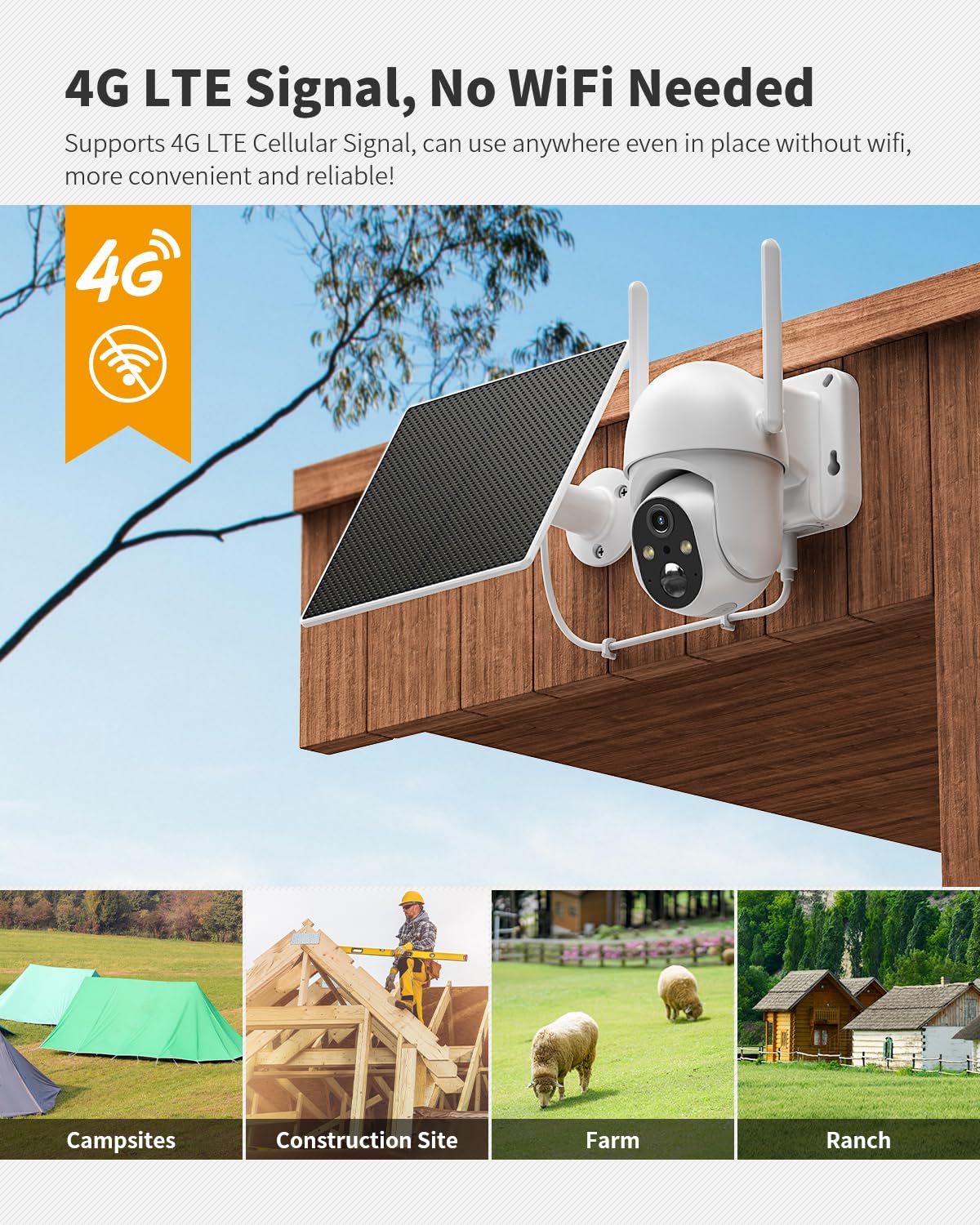 Ebitcam 4G LTE Cellular Security Camera Includes SIM Card(Support Verizon/AT&T/T-Mobile), 2K Solar Outdoor Cam Wireless Without WiFi Needed, 360° Live View, Color Night Vision