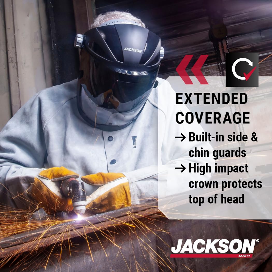 Jackson Safety QUAD 500 Series Face Shield - Clear Anti-Fog Window with Chin & Side Guard Protection - ANSI Z87.1 + High Impact & OSHA Compliant - (Available in Multiple Styles & Headgear Options)