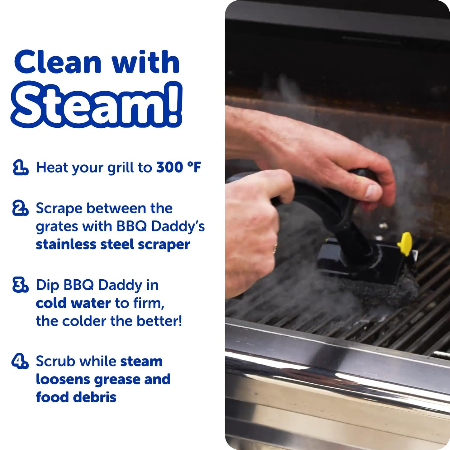 Scrub Daddy BBQ Daddy Grill Cleaner Kit - Bristle Free Grill Brush with Refill + 2 Steel Scour Daddy Grill Sponges - Built-in Grill Scraper - Temperature Controlled Grill Cleaning Tools (4 Count)
