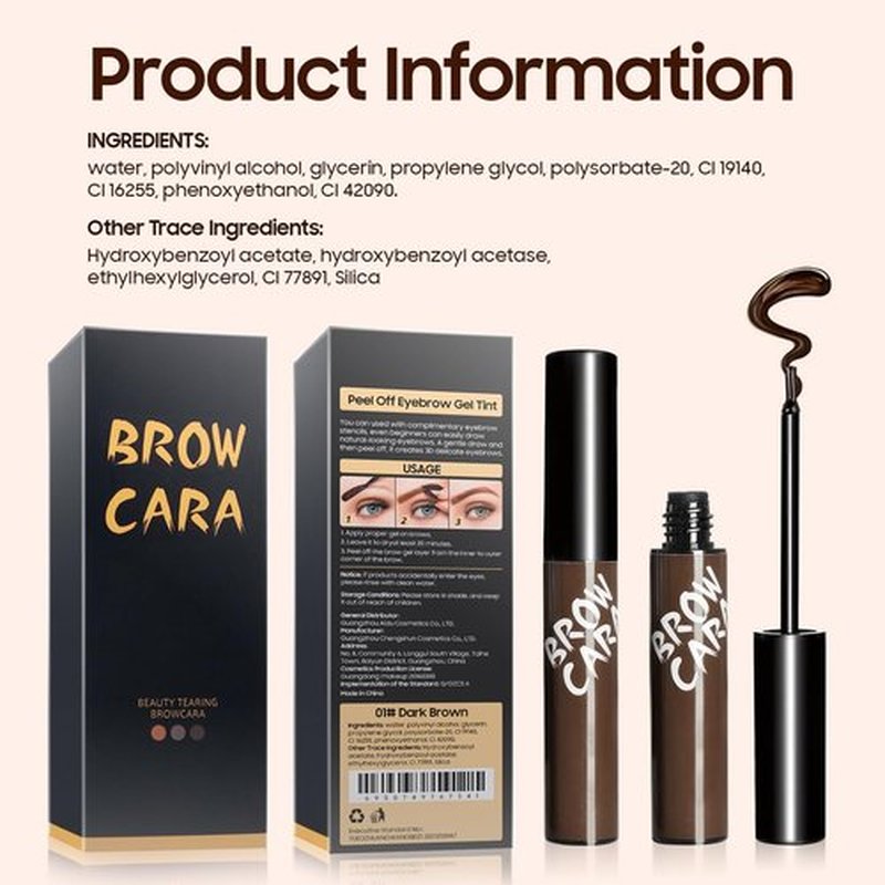 Tattoo Peel Off Eyebrow Gel Tint - Brow Gel With Eyebrow Stencils, Long-lasting Waterproof Transfer-proof Eye Brow Tinting Kit For Fuller & Defined Looking Brows (Gray Brown, 1 PCS)