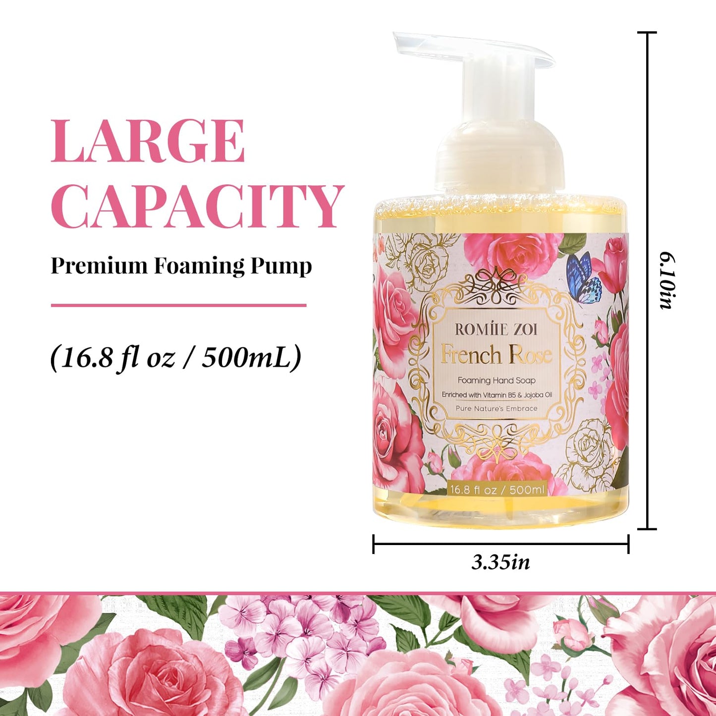 ROMIIE ZOI Foaming Hand Soap with Gift Box- French Rose - Biodegradable Formula Moisture & Revitalize - 500ml/ 16.8oz