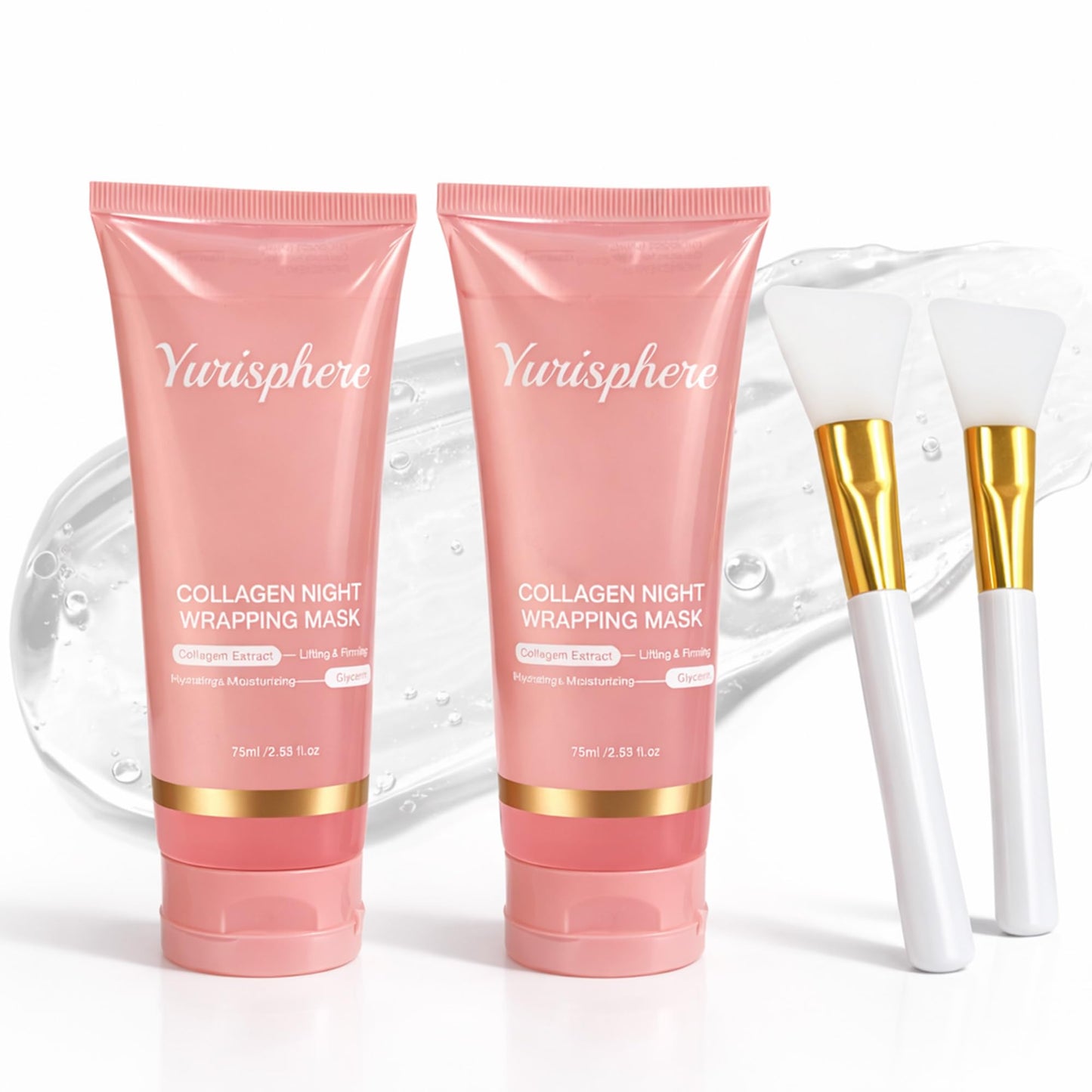 Yurisphere Collagen Overnight Peel Off Face Mask - Real Collagen Wrapping Mask for Glass Skin - Deep Hydration, Elasticity & Pore Care - Skincare for Glowing, Firming & Moisturizing 2P