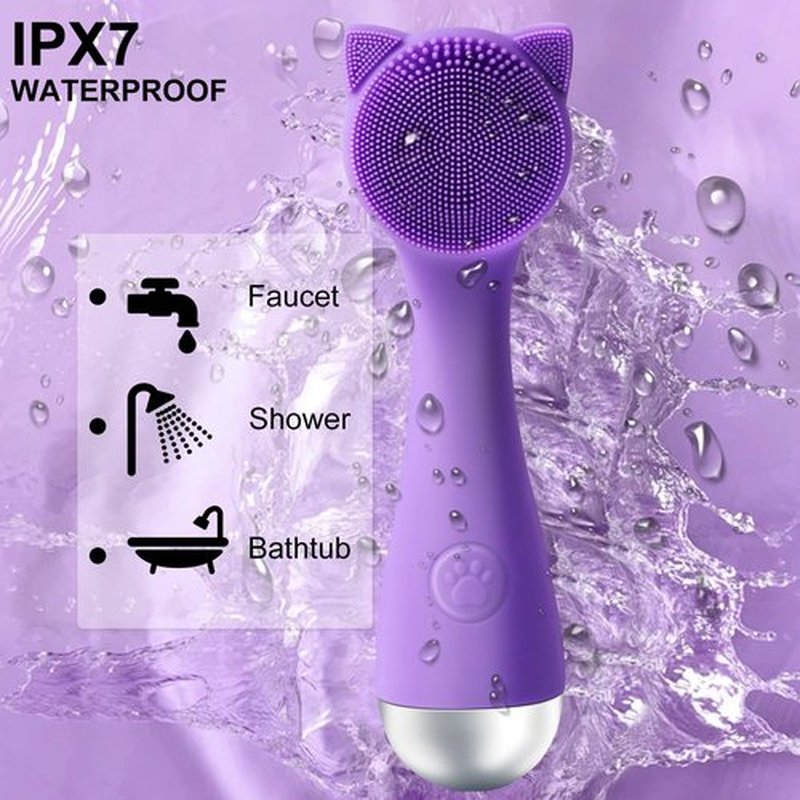 Facial Cleansing Brush, Silicone Face Scrubber Exfoliator for Men & Women, Electric Face Brush Waterproof, with 3 Speeds Adjustable for Deep Cleaning, Removing Blackhead, Face Massaging (Purple)
