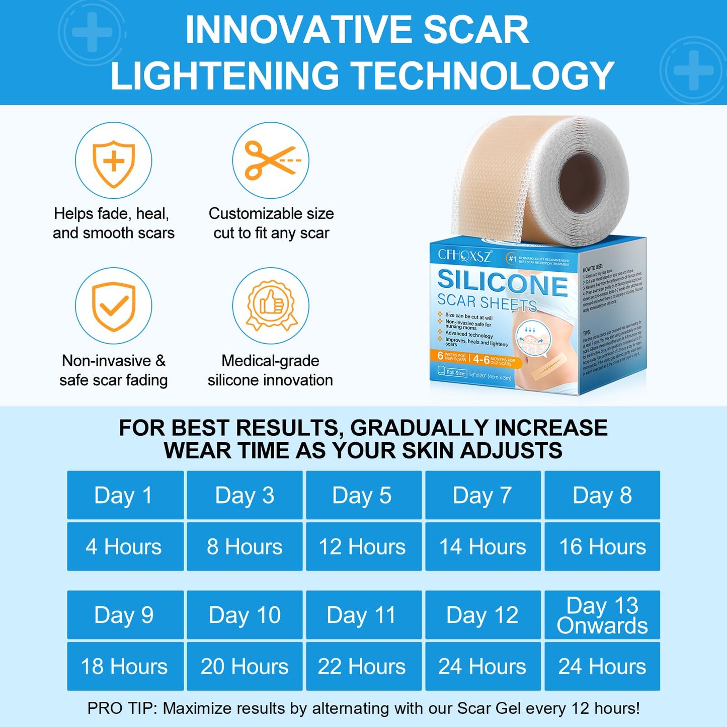 Silicone Scar Sheets, (1.6"X120" Roll-3M) Silicone Scar Tape, Scar Tape for Surgical Scars, Medical Grade Scar Tape with Collagen,For Surgical,C-Section,Tummy Tuck,Keloid Scars, Keloid Bump Removal