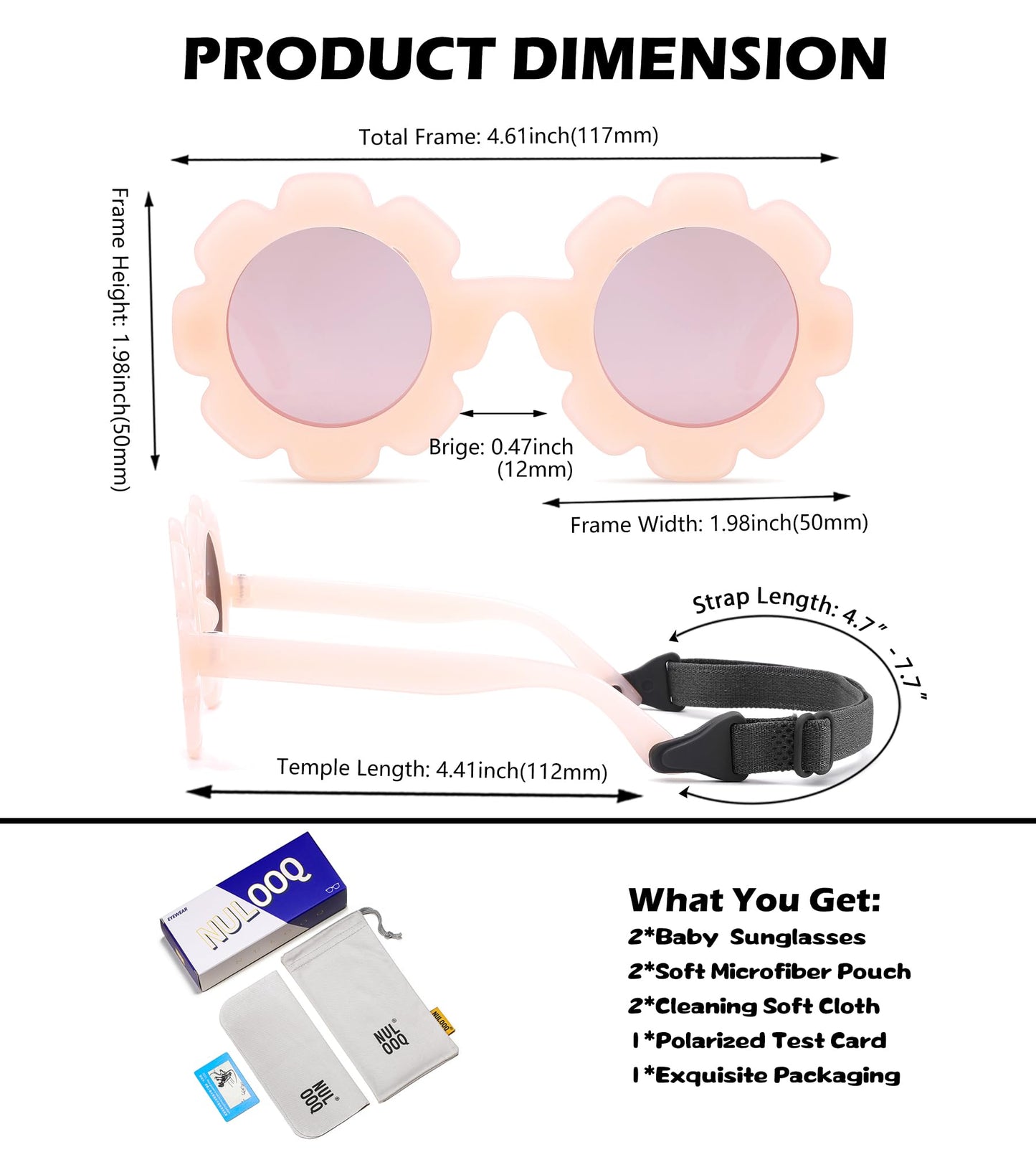 NULOOQ Polarized Baby Sunglasses with Strap – Flexible Flower Shaped Sunglasses for Toddler & Infant Age 0-24 Months (Jelly Pink/Pink + Light Purple/Purple Red) - 2 Pack