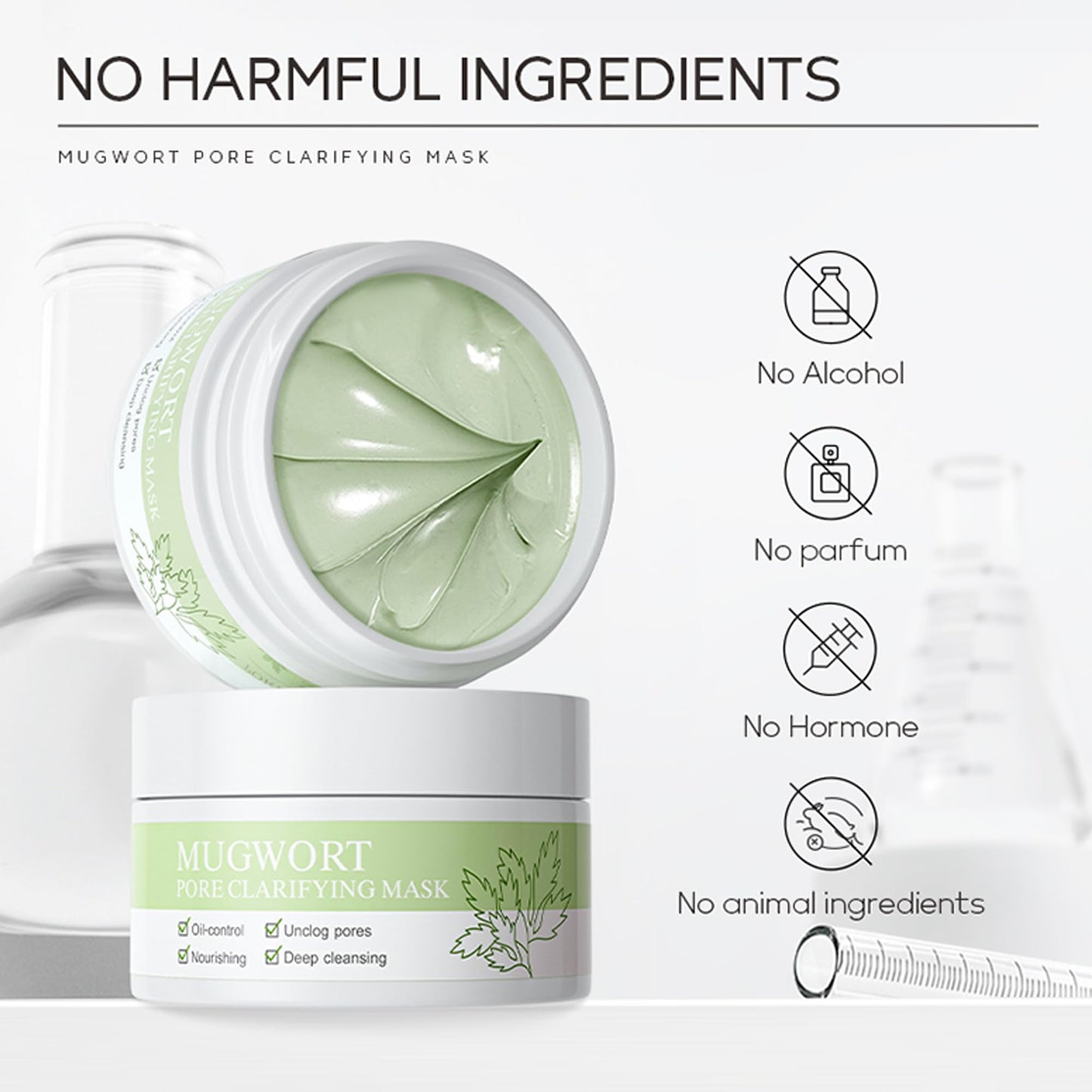 DLZZRS Mugwort Pore Clarifying Mask, Face Exfoliator Targets Clogged Pores, Whitehead & Blackhead Remover, Pore Refreshing Mask Mud Cream Hydrating Wash Off Pack, Pore Cleansing Exfoliator, 3.52 fl.oz