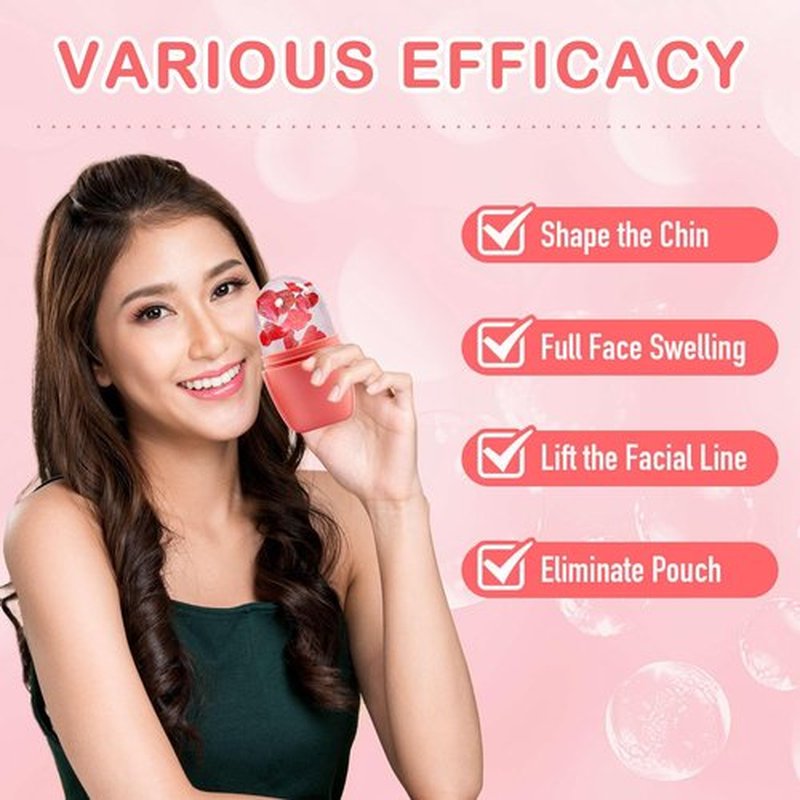 XHJRI Ice Face Roller Massager,Ice Cube Roller for Face, Eyes and Neck Naturally Conditioning and Skin Care,De-Puff Eye Bags,Reduce Migraine Pain,Reusable Massage Silicone Ice Mold (New Pink)