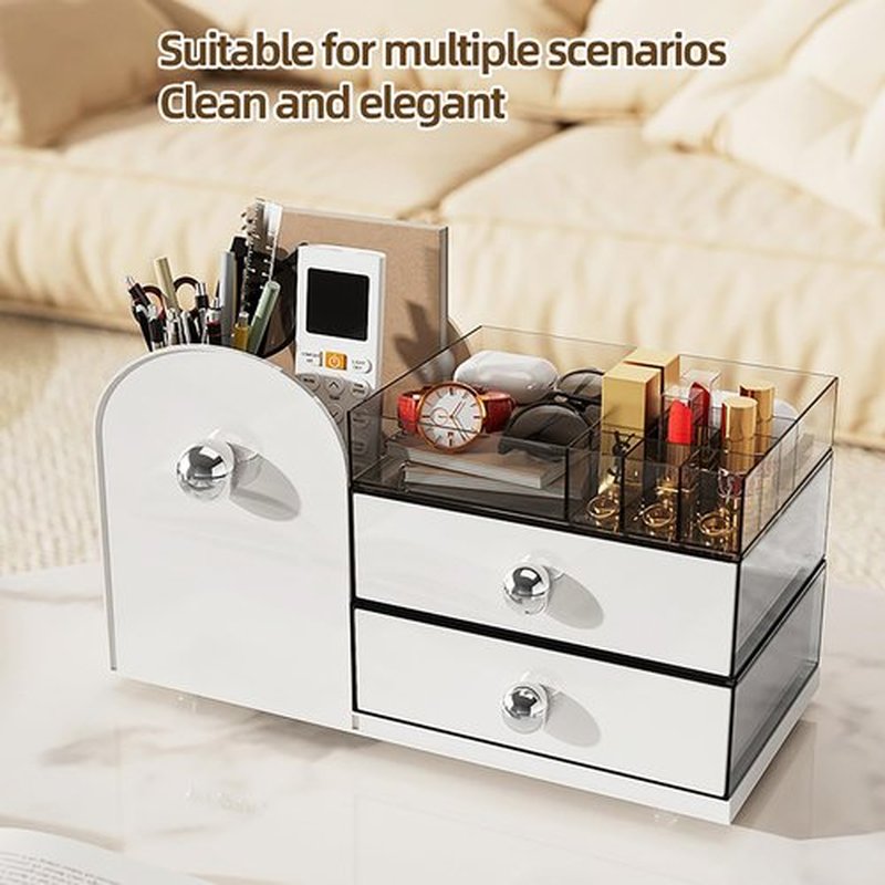 Makeup Organizer with Drawers,High-Capacity Skincare organizers,Makeup Brushes Holder,Make up organizers for Vanity,Cosmetic Display Cases,Bathroom Countertop Organizer(White)