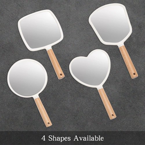 YEAKE Hand Held Mirror with Handle for Makeup,Small Cute Wood Hand Mirror for Shaving with Hole Hanging Single-Sided Portable Travel Vanity Mirror for Men&Women(Square)