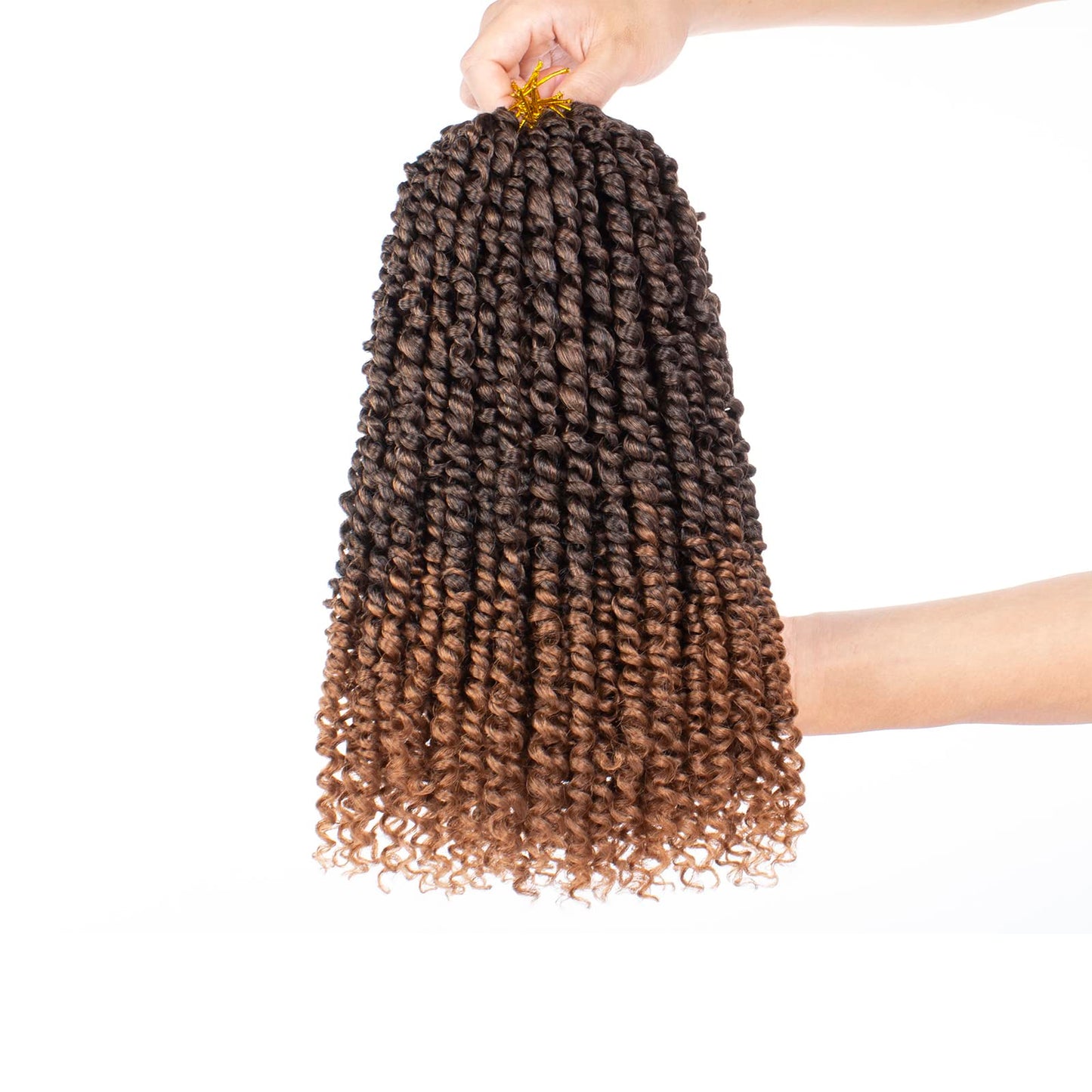 Leeven Short Passion Twist With Bohemian Hair 12 Inch 7 Packs Ombre Brown Pre-twisted Crochet Passion Twists Synthetic Braiding Hair Curly Ends Braids Twist Hair for Women 12 Roots/Pack T30#