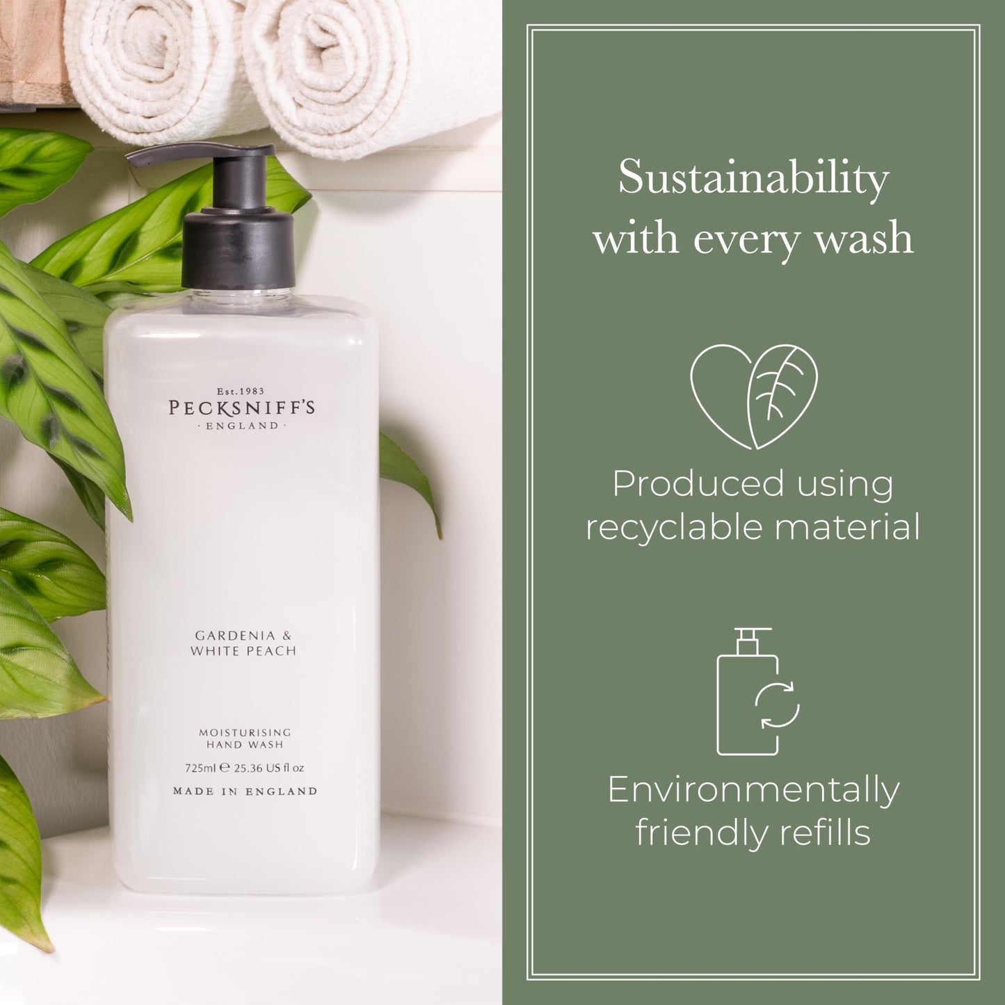 Pecksniff's Gardenia & White Peach Hand Wash – Luxury Liquid Hand Soap 725 ml/24.52 fl oz, Softening, Hydrating, Revitalising, Cruelty-Free, Made in England