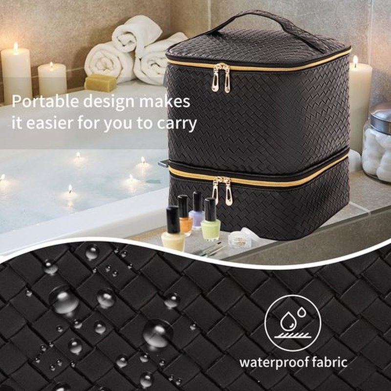AFUOWER Nail Polish Organizer Bag with Handles - Holds 30 Bottles (15ml - 0.5 fl.oz)，Travel Case Portable Storage Bag for Manicure Set (Woven Black)