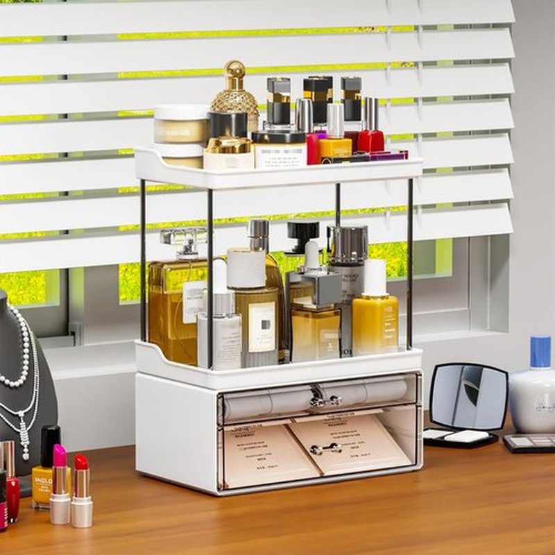 2 Pack Makeup Organizer Countertop - Stackable Design,14.5" Tall Large Capacity - Suitable as Bathroom Counter Organizer,Vanity Cosmetic Storage Organizer,Dresser Top Organizer for Bedroom,White