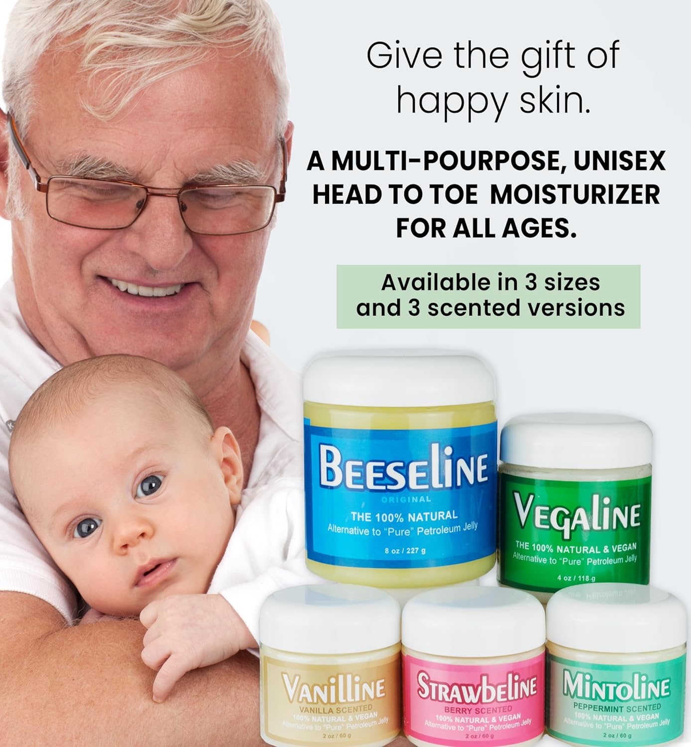 Beeseline Original - 100% Natural & Hypoallergenic Alternative to Petroleum Jelly - Lips, Hands, Baby, Makeup Remover and More (Glass Jar) (2 oz)