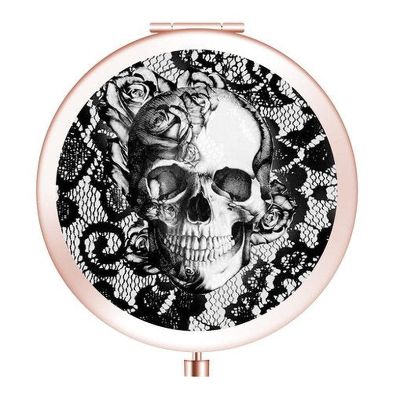 Compact Mirror Rose Gold Makeup Mirror Folding Mini Pocket Mirror Portable Hand Mirror Double-Sided 2 x 1x Magnification for Woman Girls Great Gift (Skull)