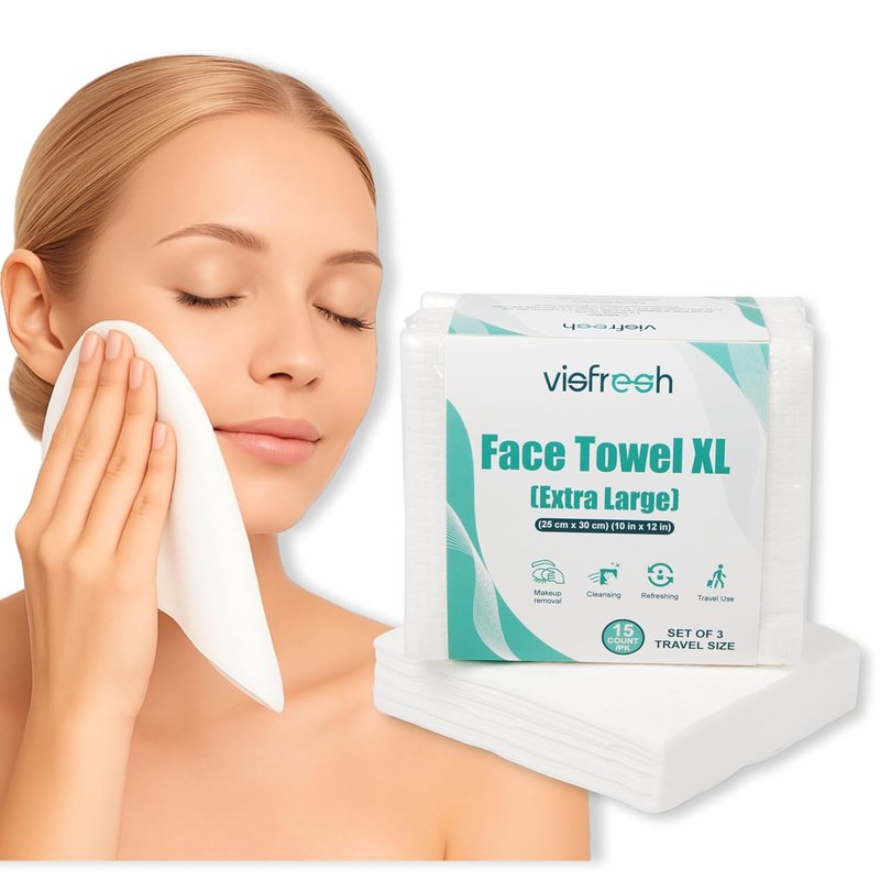 Disposable Face Towels - Ultra-Soft & Thick Travel Wipes for Sensitive Skin | 10"×12" | 15 Towels per Pack