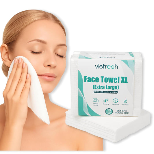 Disposable Face Towels - Ultra-Soft & Thick Travel Wipes for Sensitive Skin | 10"×12" | 15 Towels per Pack