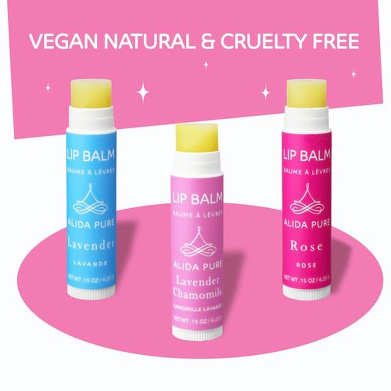 ALIDA PURE Floral Lip Balm Collection, Vegan Lip Balm Set, Beeswax Free, with Avocado Oil, Organic Jojoba Oil, and Vitamin E, Natural Moisturizer for Dry, Chapped or Cracked Lips, 3 Tube Set