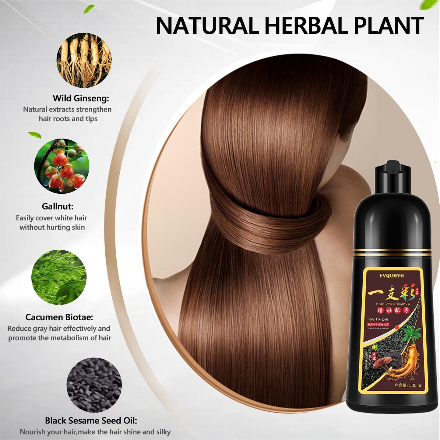 Onilyua Instant 500ml Chestnut Brown Hair Color Shampoo for Men & Women | Plant Formula, 3 in 1 Natural Hair Coloring Shampoo, Permanent Hair Dye 17.6 Fl Oz