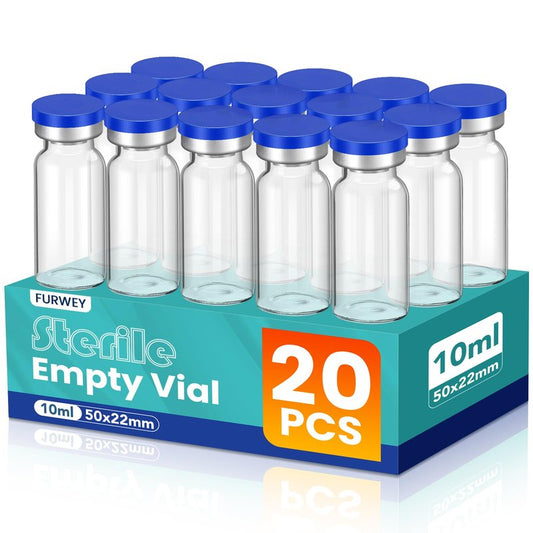 10ml Sterile Vials with Self Healing Injection Port and Sealing Cap, Glass Sterile Vials for Injections 20 Pack（Empty Vial, No Liquid）