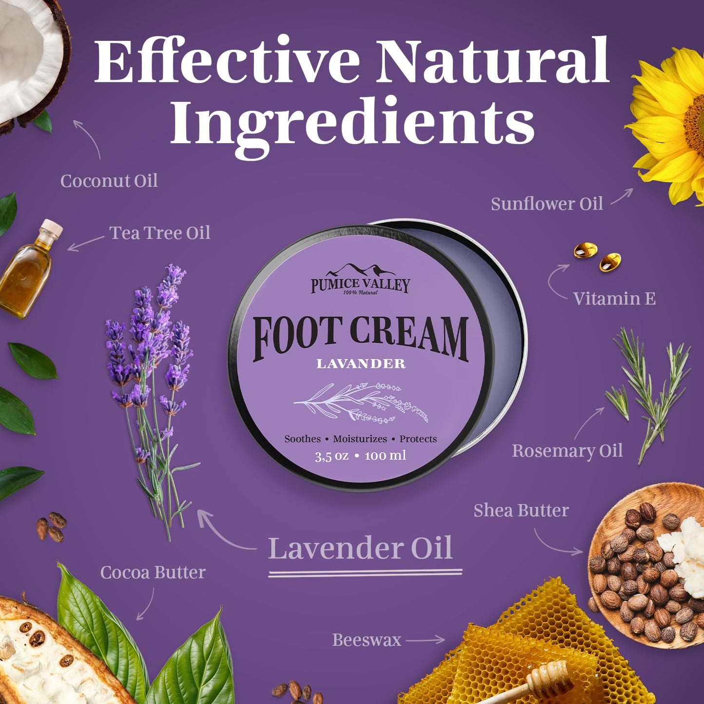 Pumice Valley Foot Balm Cream for Dry Cracked Heels and Feet - Natural Foot Moisturizer Balm for Calluses and Dry Feet Treatment (2 Pack Lavender)