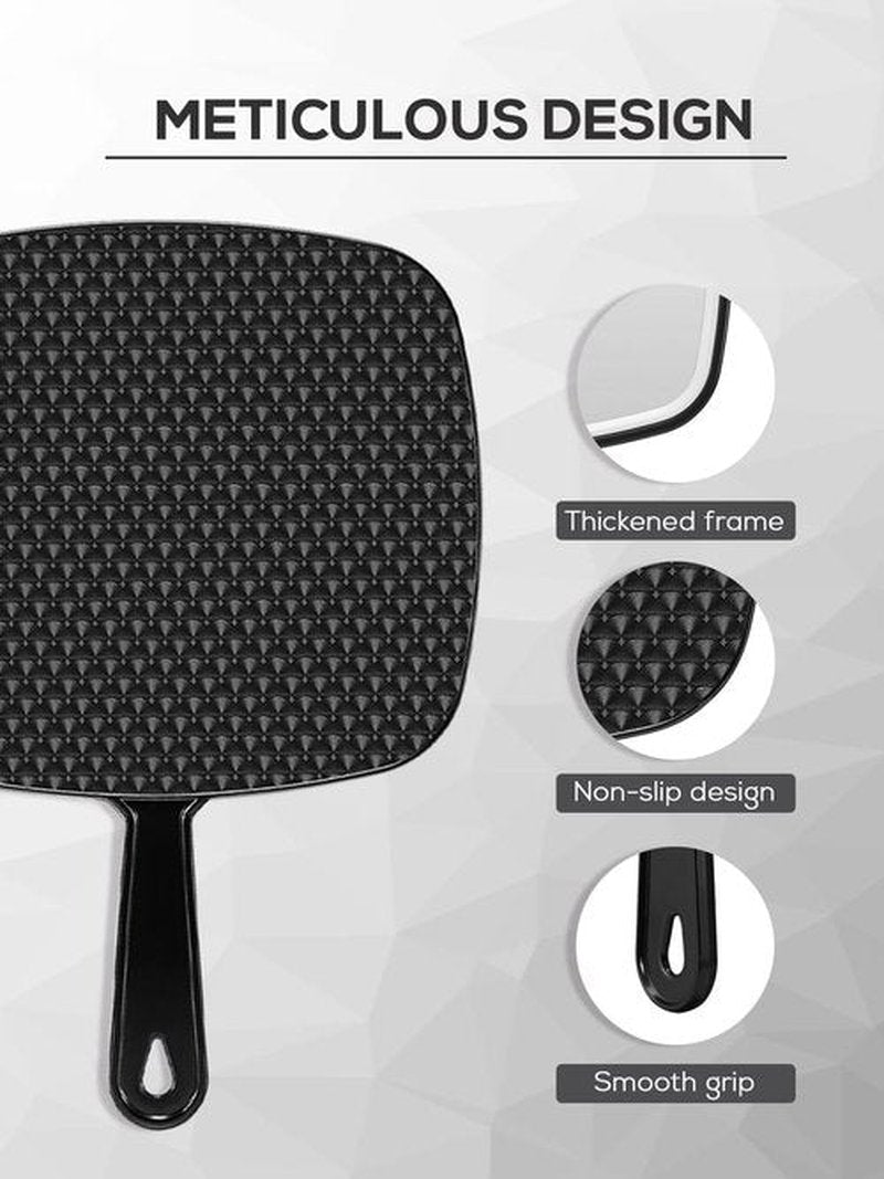 BEFUI Extra Large Handheld Mirror，Hand Salon Mirror with Handle for Barbers, Hairdressing (Black，12.4" Lx 9" W)