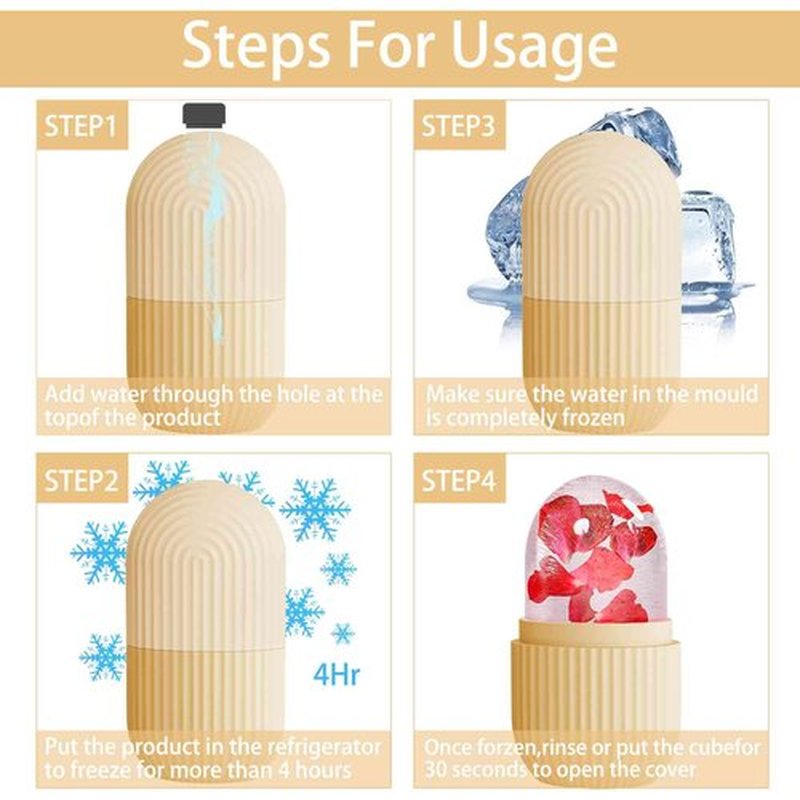 XHJRI Ice Face Roller Massager,Ice Cube Roller for Face, Eyes and Neck Naturally Conditioning and Skin Care,De-Puff Eye Bags,Reduce Migraine Pain,Reusable Massage Silicone Ice Mold (Beige)
