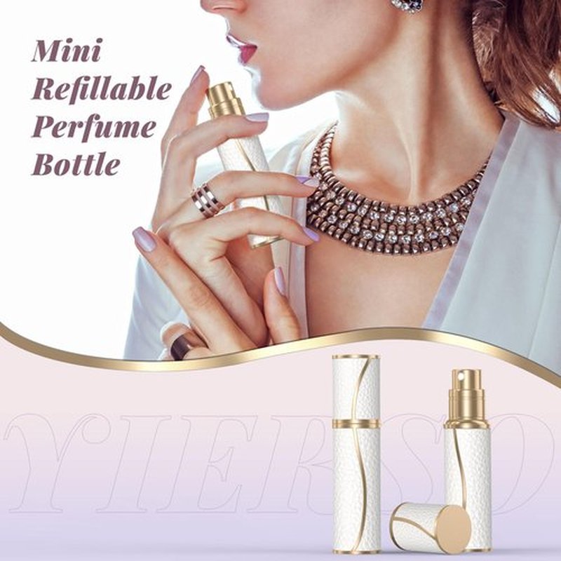 YIERSO Perfume Travel Refillable Bottle,Genuine Leather Bottom-Filling Fragrances Perfume Atomizer,Mini Cologne Dispenser,Portable Sprayer Pocket Size for Cruise Car Trip Purse Gift 5ml (White S-5ml)
