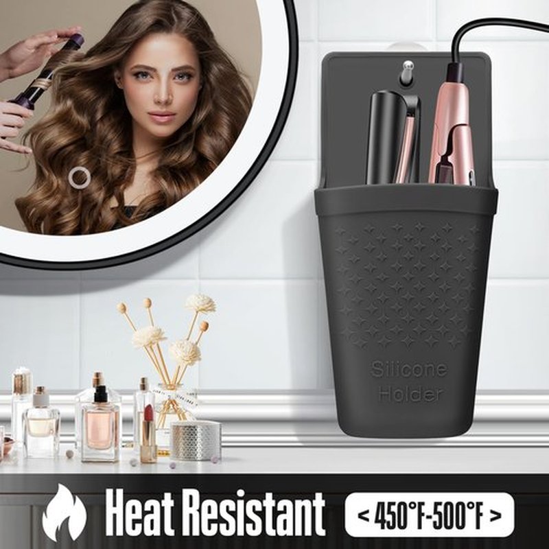 CROWATTS 2 Pack Heat Resistant Silicone Hair Iron Mat and Pouch,Portable Travel Hair Straightener Mat and Holder for Hair Styling Tools.(Black)