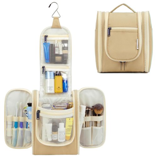 Narwey Small Hanging Travel Toiletry Bag Cosmetic Make up Organizer for Women and Men (Medium, Brown)