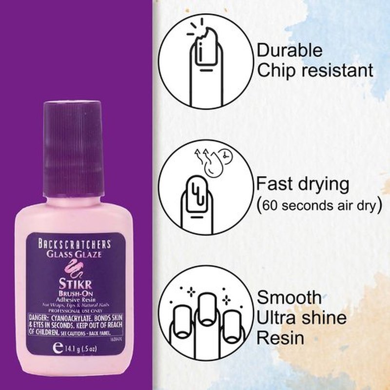 Backscratchers Glass Glaze Stikr Resin - Strong Adhesive for Nail Wraps, Nail Tips, Nail Extensions, Charms, and on Natural Nails - Nail Silk Wrap and Fiberglass Glue 0.5 Fluid Ounce