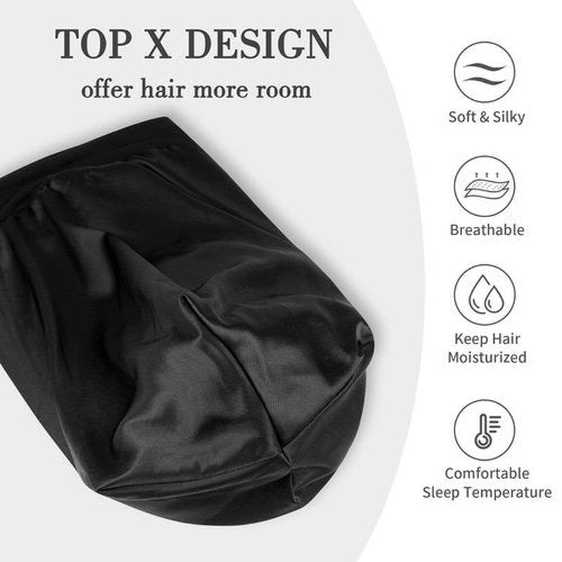 Fittia Long XL Silk Satin Bonnet for Braids, Dreadlocks for Curly Hair Sleeping, Large Silk Sleep Cap for Black Women Men Frizzy Hair