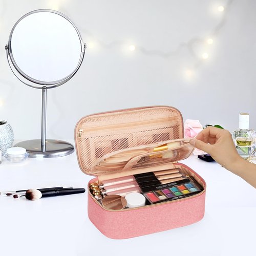 OCHEAL Small Cosmetic Bag,Portable Cute Travel Makeup Bag for Women and Girls Makeup Brush Organizer Cosmetics Pouch Bags-Pink