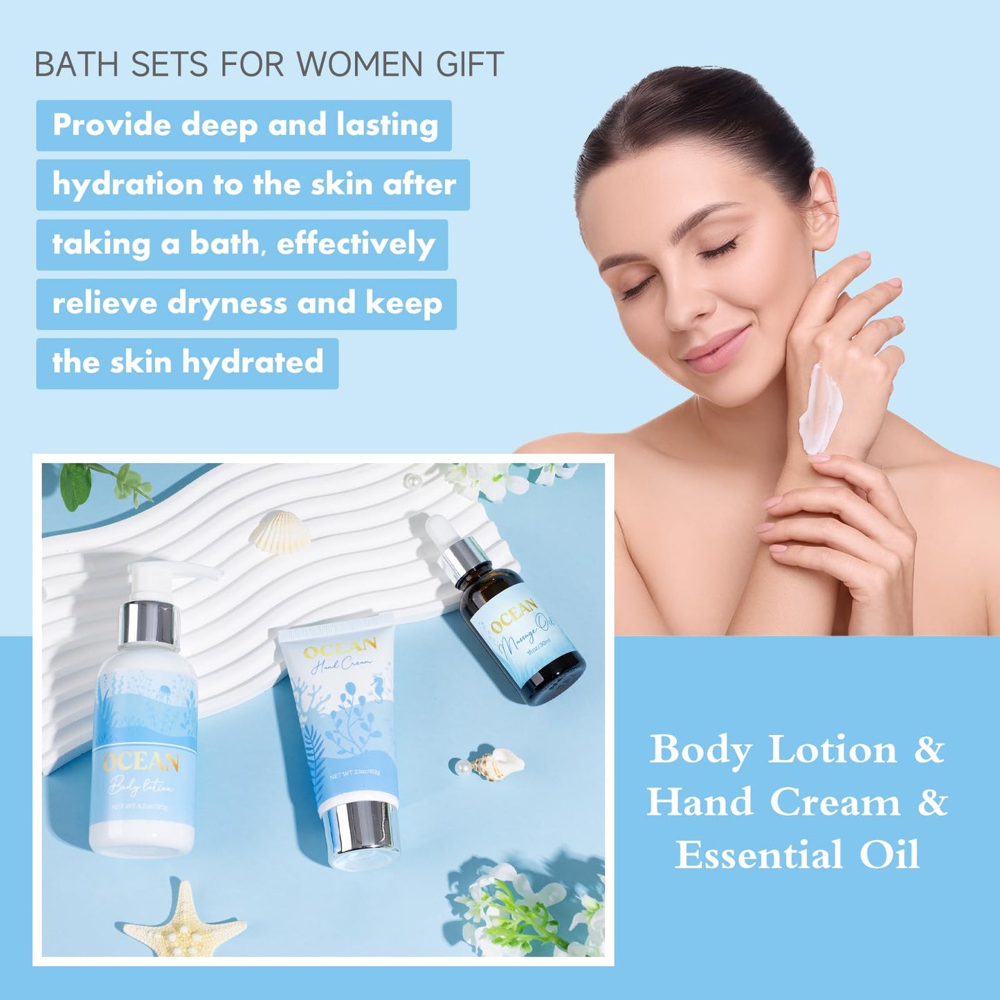 Birthday Gifts for Women, Relaxing Spa Gift Baskets for Women, Ocean Scented Self Care Gifts, Mothers Day Bath and Body Inspirational Gift Set for Mom Her Wife Best Friends Sister Girlfriend Coworker