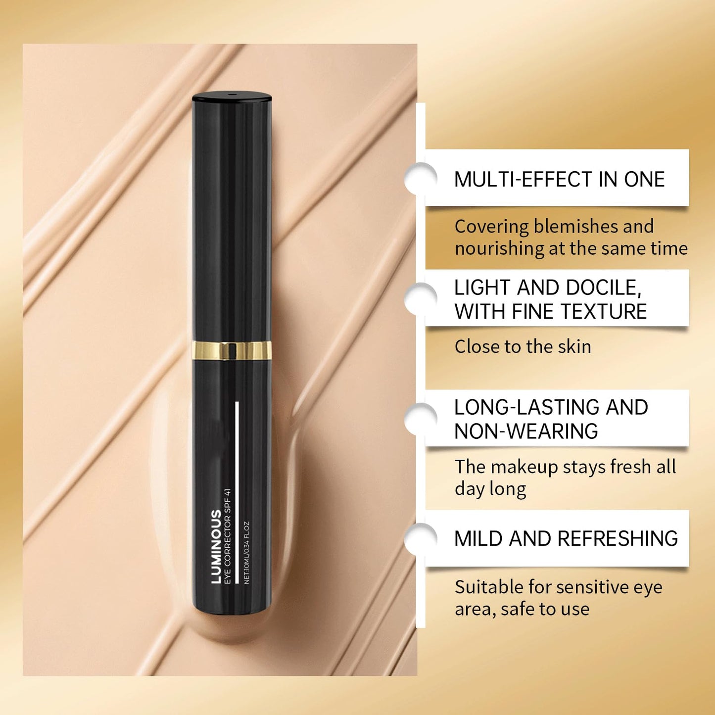 Luminous Eye Corrector Spf 41,Under Eye Concealer for Dark Circles,Anti-Aging Tinted Eye Cream (Ivory White, 1pcs)