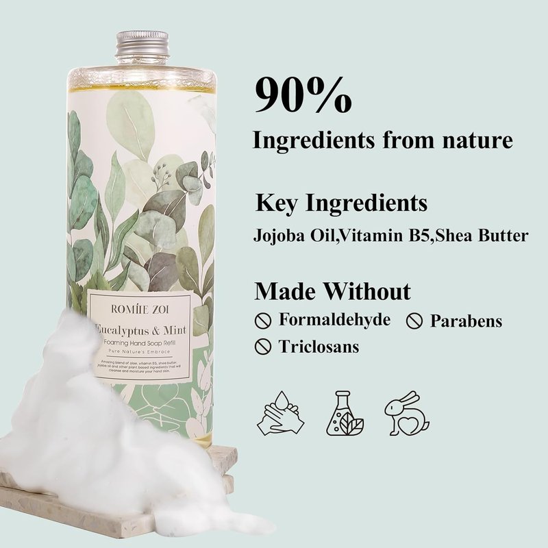 Eucalyptus & Mint Foaming Hand Soap Refills - Natural, Cruelty-Free & Moisturizing | 1L/33.8oz (Pack of 3)