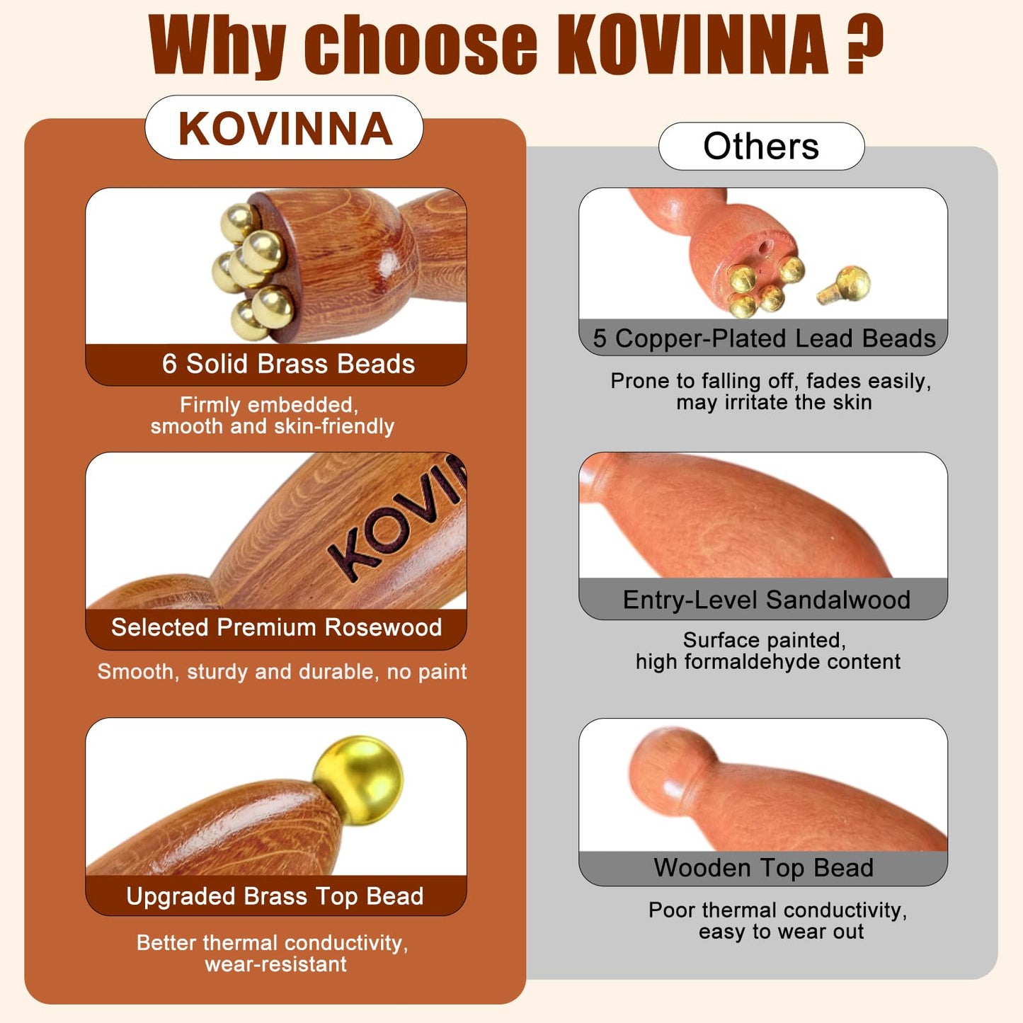 KOVINNA Brass Facial Massage Tool, Eye Massage Stick for Under Eye Gua Sha, Reduces Puffiness, Crow’s Feet & Dark Circles, Traditional Chinese Acupressure Tool, Set of 2