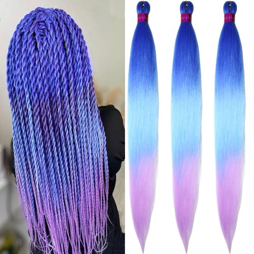 Braiding Hair Pre Stretched,Ombre Braiding Hair 28''-3 packs Silky Color Blend Braid Hair Extensions