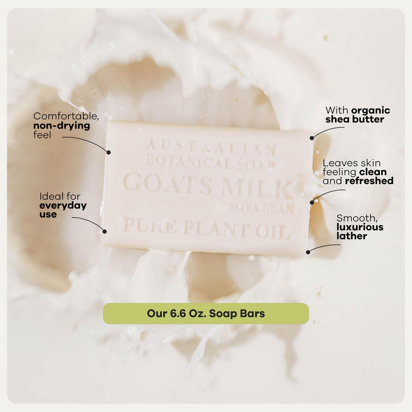 Australian Botanical Goats Milk Soap with Soya Bean 6.6 OZ Luxury Soap Bars Enriched Shea Butter, Luxury Face, Hand and Body Bars Suitable for All Skin Types, Pack of 4