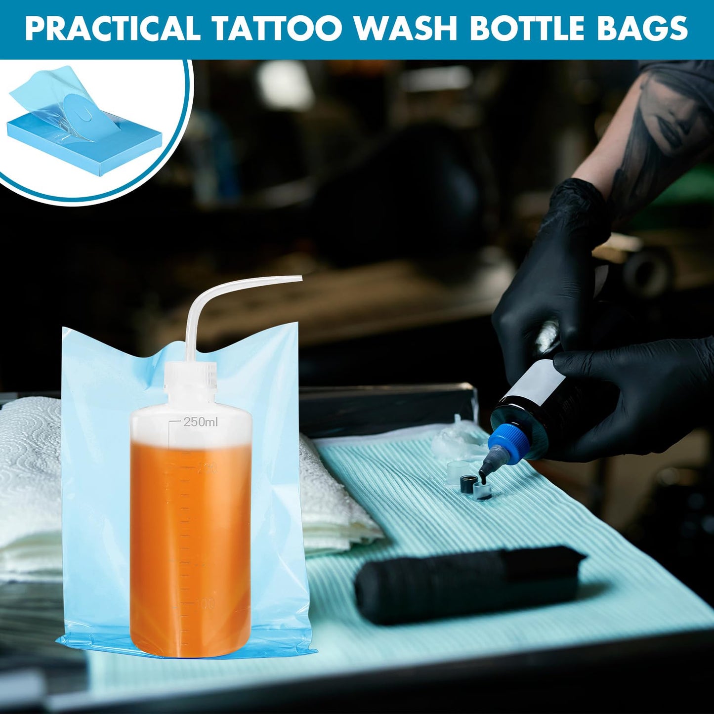 Harloon 500 Pcs Disposable Tattoo Bottle Bags Tattoo Squeeze Bottle Bag 6 x 8 Inch Disposable Plastic Bags for Cleaning Supplies(Blue)